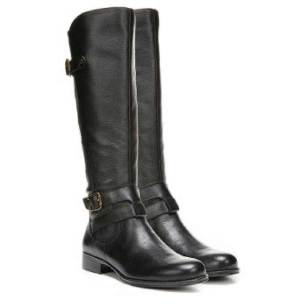 Naturalizer Black JORDIE Leather Riding Boots [Wide Calf]